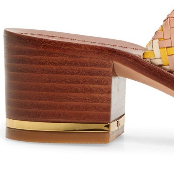 Tory Burch PATOS DISK MID-HEEL SANDAL Woven Neutral Pink Gold Accent Details - Picture 9 of 14